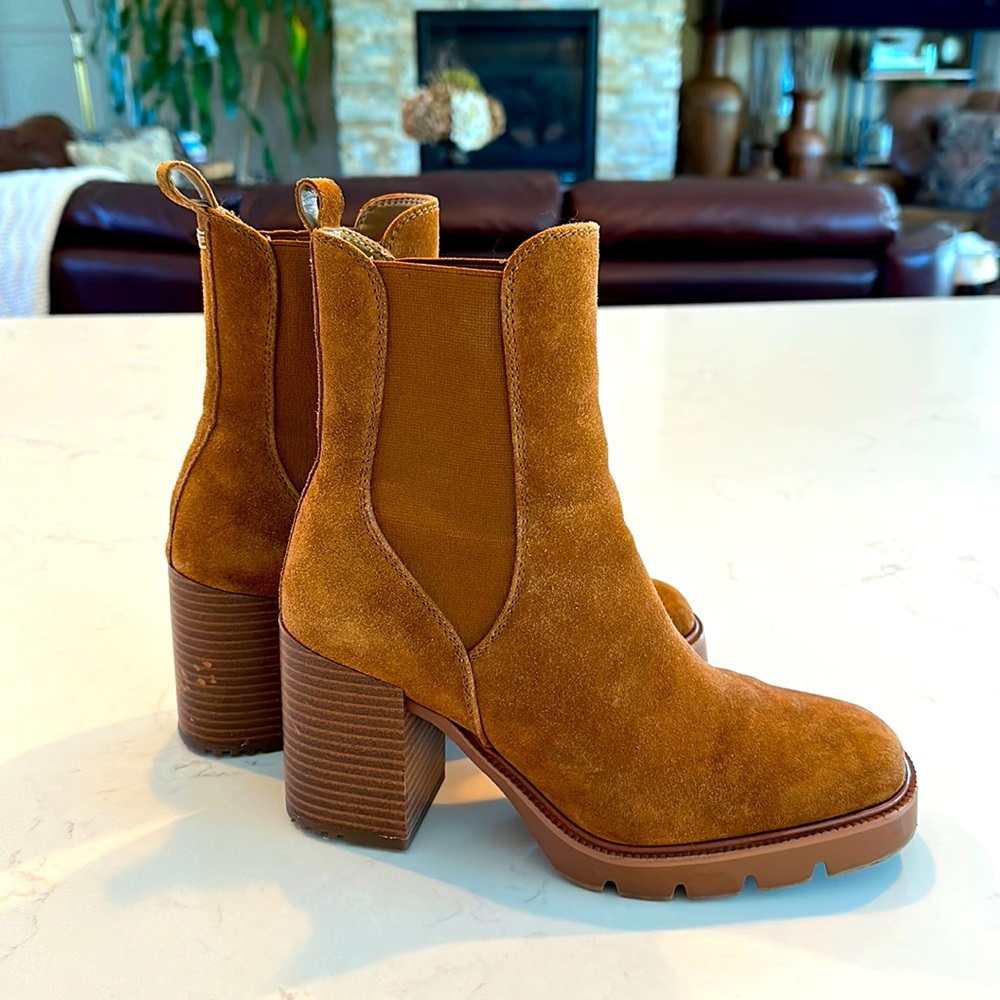 Lug Sole Ankle Boots/ Booties in Cognac